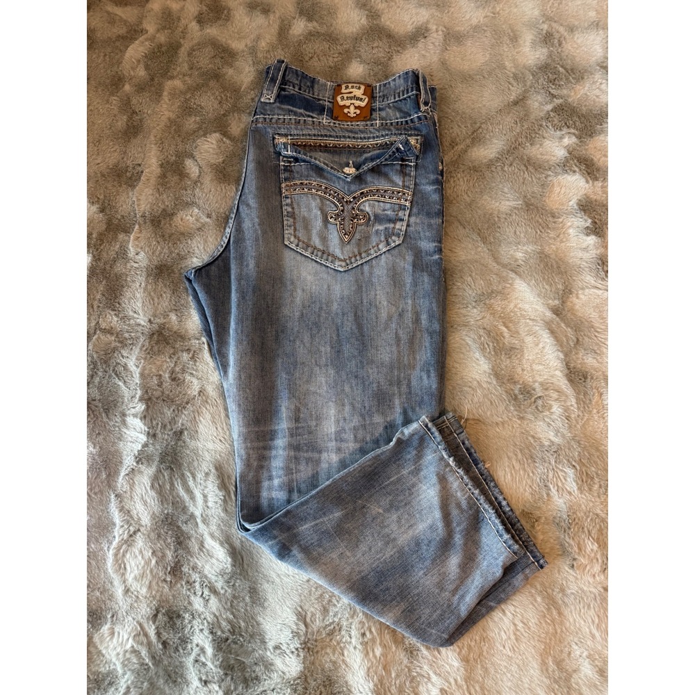 Rock Revival Bertone Straight Leg Jeans Mens 44 Blue Denim Embroidered Pockets